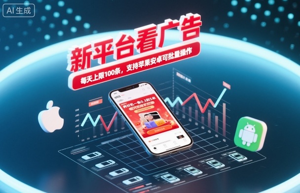 新平台看广告,养好机一条0.3到5米,每天上限100条,支持苹果安卓可批量操作