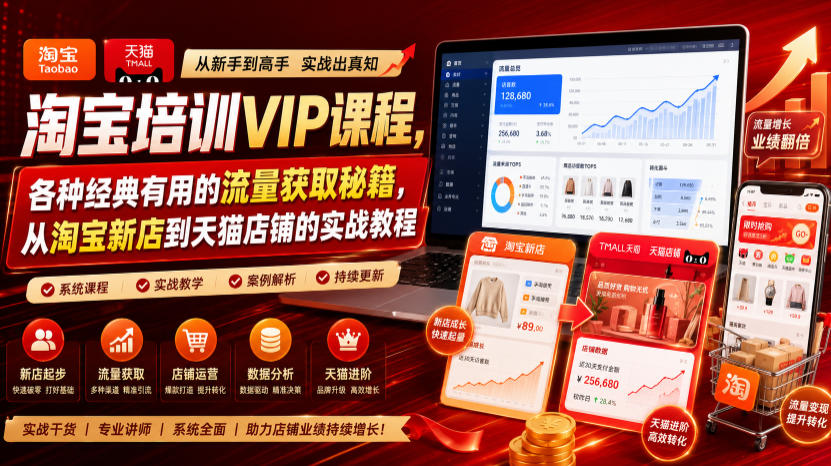 淘宝培训VIP课程，各种经典有用的流量获取秘籍，从淘宝新店到天猫店铺的实战教程（更新7月29日）