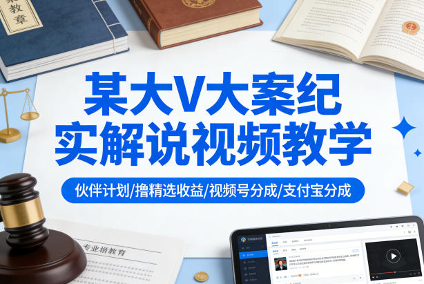 某大V大案纪实解说视频教学,可做伙伴计划、撸精选收益,视频号和支付宝分成计划均可